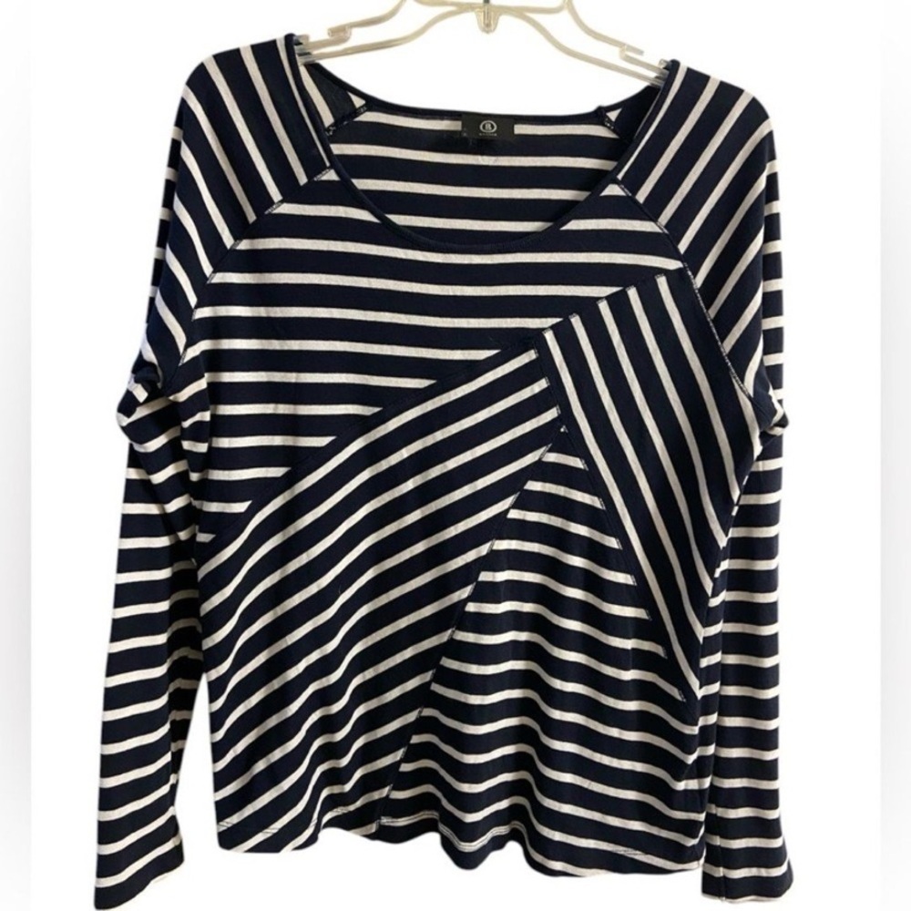 Bogner Navy and White Striped Long Sleeve Top medium